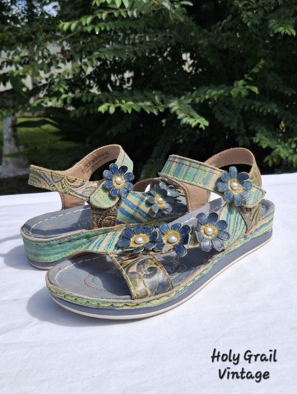 L'Artiste By Spring Step Mahvash Handpainted & 3D Floral Applique Sandals 7.5/38